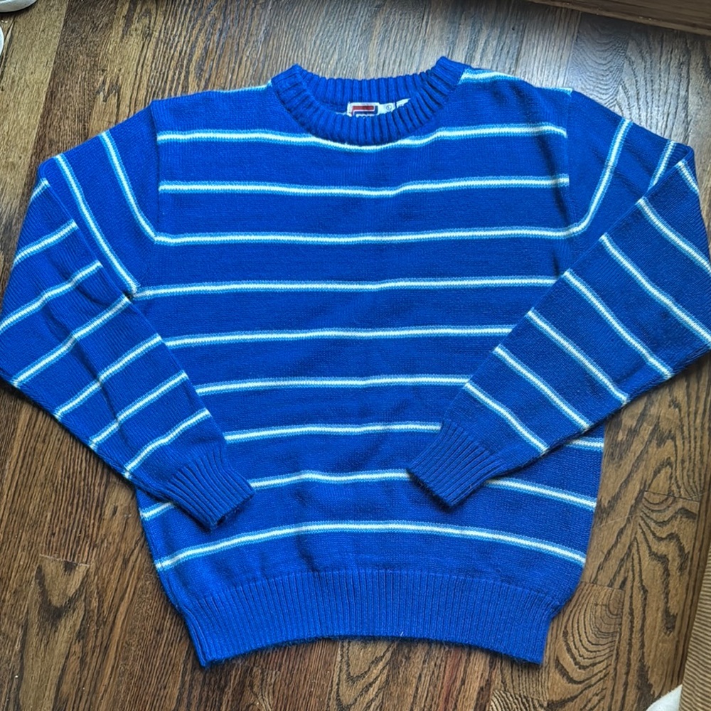Vintage 1970s Snowdrift Blue Striped Men's Sweater